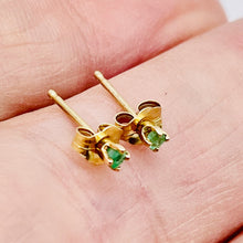 Load image into Gallery viewer, Emerald 14K Gold 2mm Round Stud Earrings | 2mm | Green | 1 Pair |

