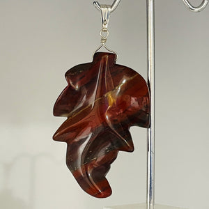 Carved Brecciated Jasper Leaf Sterling Silver Pendant | 2 3/4" Long| 1 pendant |