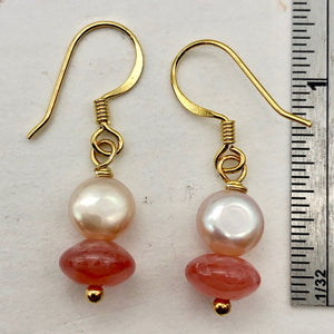 Gem Quality Rhodochrosite Pearl Drop Golden French Wire Earrings - PremiumBead Alternate Image 6