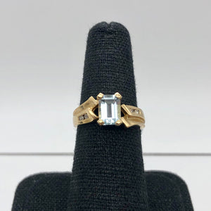 Natural Aquamarine & Diamond Solid 10Kt Yellow Gold Art Deco Ring Size 6 9982G - PremiumBead Alternate Image 8