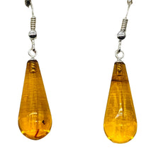 Load image into Gallery viewer, Amber Teardrop Shaped Sterling Silver Earrings | 1 1/2&quot; Long | Orange | 1 Pair |
