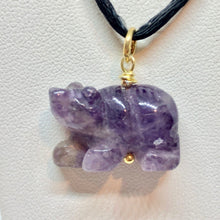 Load image into Gallery viewer, Carved Natural Amethyst Bear 14Kgf Pendant! Roar!! | 13x18x9mm (Bear), 4mm (Bail Opening), 1&quot; (Long) | Purple/Gold - PremiumBead Primary Image 1
