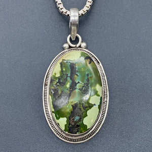 Green Turquoise Sterling Silver Native Oval Pendant | 2 1/4" Long | Green | 1 |