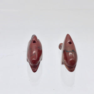 2 Carved Brecciated Jasper Jumping Dolphin Beads | 26x13.5x7.5mm | Red/Grey - PremiumBead Alternate Image 7