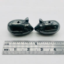 Load image into Gallery viewer, Two Carved Hematite Mouse Beads | 20.5x12x10.5 mm | Grey
