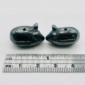 Two Carved Hematite Mouse Beads | 20.5x12x10.5 mm | Grey