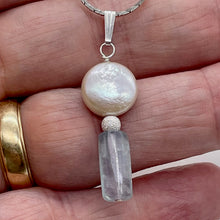 Load image into Gallery viewer, Coin Pearl and Fluorite Sterling Silver Pendant | 1 1/2&quot; Long | White/Blue | 1 |
