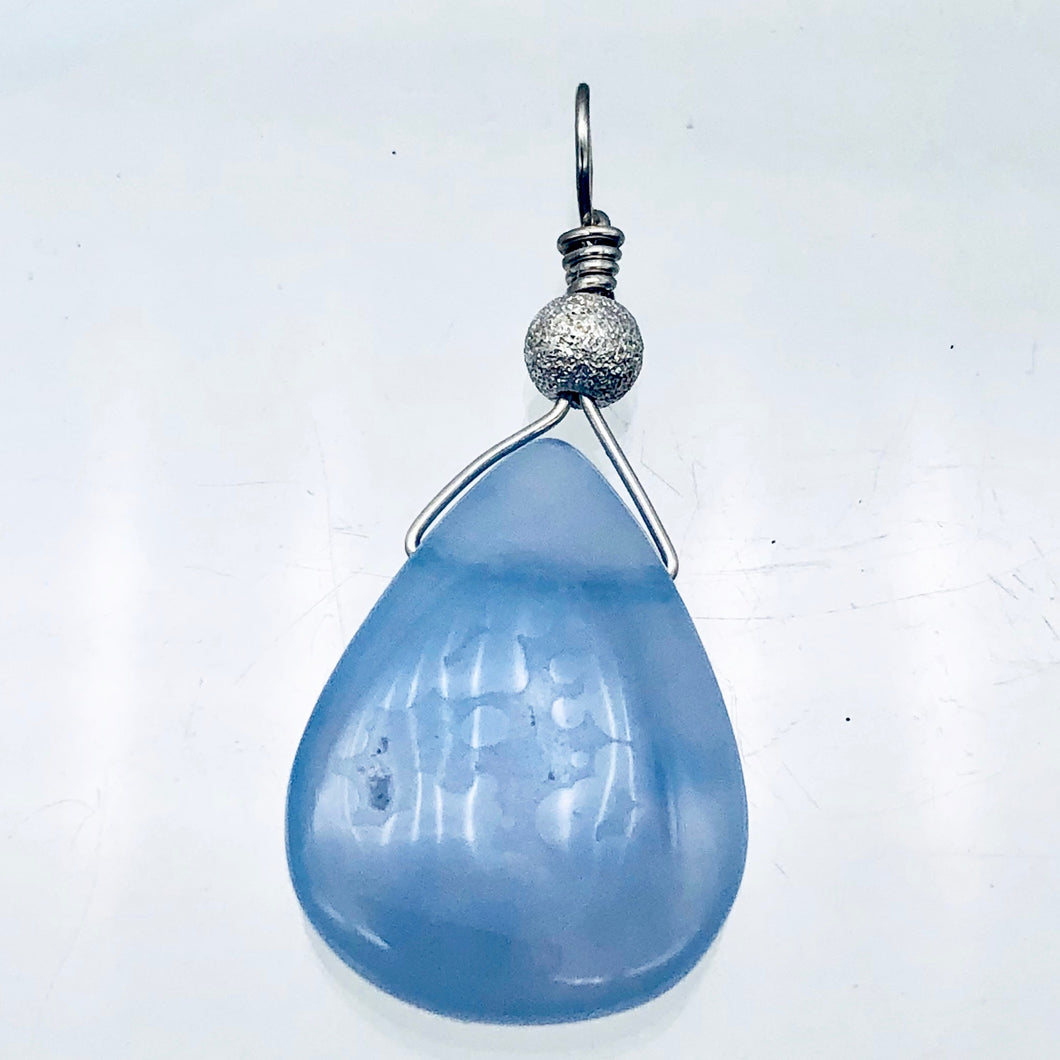 Blue Chalcedony Designer Sterling Silver Pendant | 19x15x5mm | 1 1/4