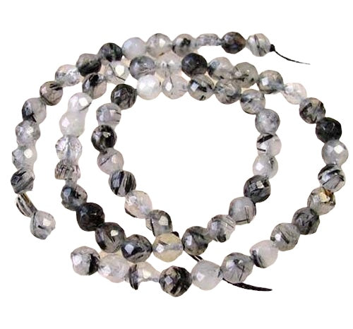 Shine! Natural Untreated Tourmalated Quartz Faceted Round Bead Strand | 6 mm |