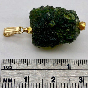 Other Worldly Green Moldavite Meteor 14KGF Pendant | 1 1/4" Long | 19x17x15mm |