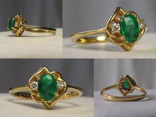 Load image into Gallery viewer, Oval Emerald &amp; Diamonds Solid 14Kt Yellow Gold Solitaire Ring Size 5 9982Ar - PremiumBead Primary Image 1
