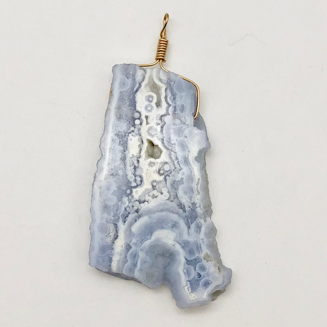 87cts Blue Chalcedony Druzy Dream Bead 14K Gold Filled Pendant | 2 3/4