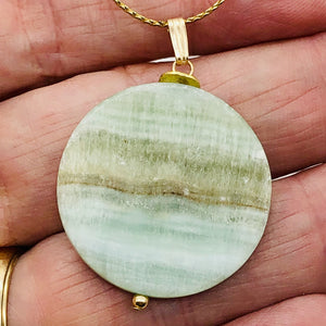 Hemimorphite14K Gold Filled Disc Dangle Pendant | 1 3/4" Long | Aqua/Lemon |