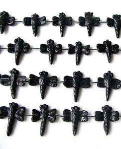 Fab 2 Hand Carved Onyx Dragonfly Briolette Beads | 23x18x5mm-26x21x4mm | Black - PremiumBead Alternate Image 2