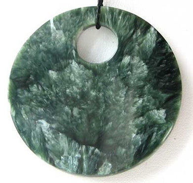 Rare Russian Green Seraphinite 50x4mm Disc Pendant Bead 9631C - PremiumBead Primary Image 1