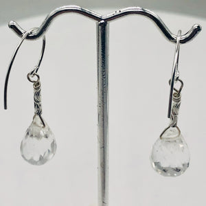 Facetted Quartz Briolette Sterling Silver Earrings | 1 1/2" Long |Clear| 1 Pair|