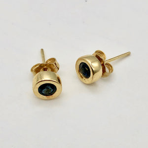 Blue Sapphire 14K Gold Bezel set Earrings | 3mm | Blue | Stud | - PremiumBead Primary Image 1