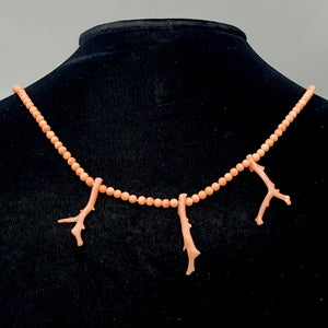 AAA Natural Salmon Branch Coral & Sterling Silver 18 inch Necklace 202600