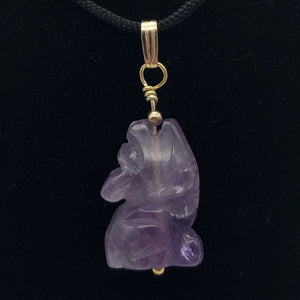 Amethyst Wolf Pendant Necklace | Semi Precious Stone Jewelry | 14k Pendant - PremiumBead Alternate Image 2
