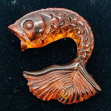 Load image into Gallery viewer, Leaping Carved Amber Fish | 32x25x9mm | Orange | 1 Figurine |

