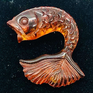 Leaping Carved Amber Fish | 32x25x9mm | Orange | 1 Figurine |