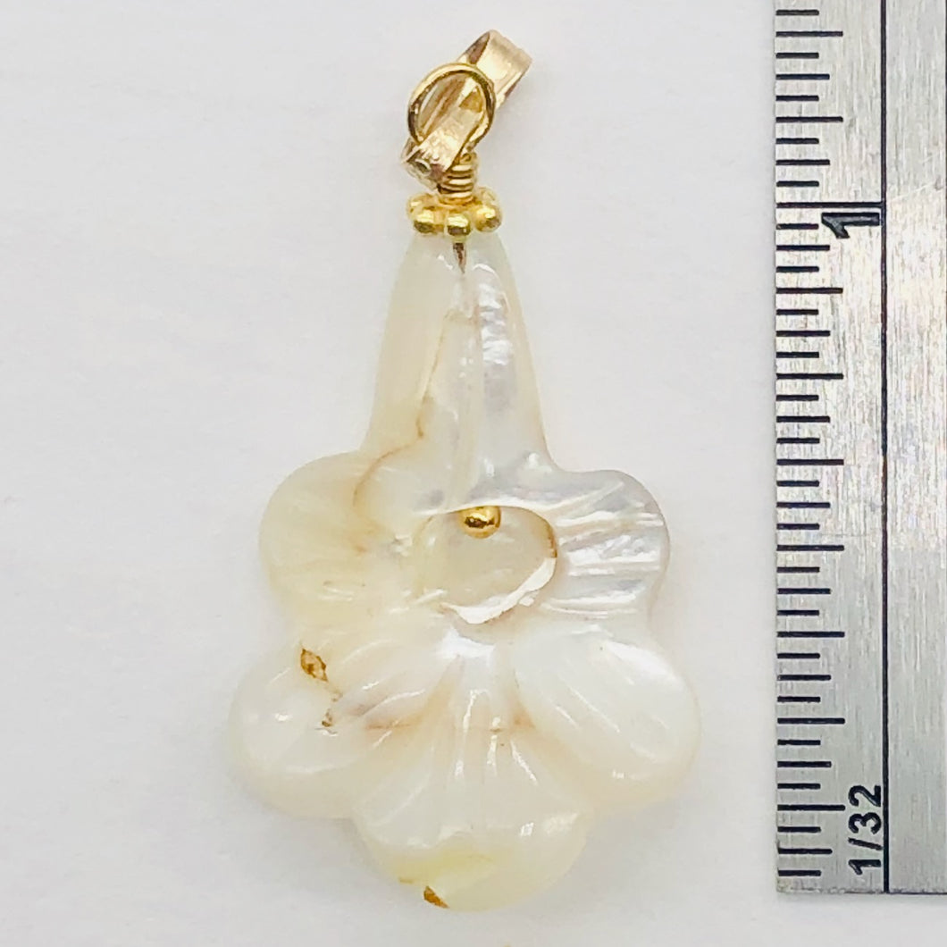 Mother of Pearl Lily 14K Gold Filled Pendant| 1 1/4