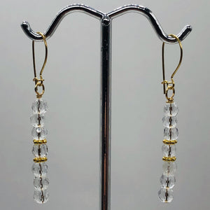 Quartz AAA Crystal 14K Gold Filled Dangle Earrings | 1 3/4" Long| Clear | 1 Pair
