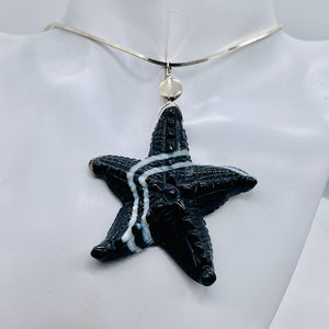 SardonyxSterling Silver Starfish Pendant | 3" Long | Black White | 1 Pendant |