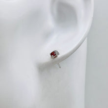 Load image into Gallery viewer, January! 3mm Created Garnet &amp; Silver Earrings 10146A
