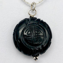 Load image into Gallery viewer, Carved Long Life Obsidian Coin Bead Sterling Silver Pendant - PremiumBead Alternate Image 5
