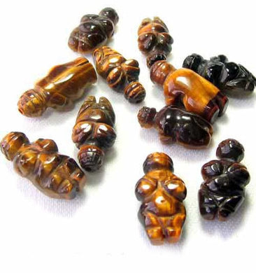 2 Carved Tigereye Goddess of Willendorf Beads | 20x9x7mm | Golden Brown - PremiumBead Primary Image 1