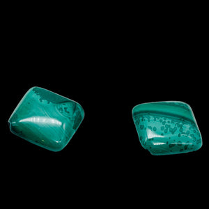 2 Superb Malachite 14x12mm Diagonal Square Coin Beads 10252