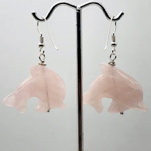 Load image into Gallery viewer, Rose Quartz Sterling Silver Dolphin Drop/Dangle Earrings| 1 3/4&quot; Long | Pink |
