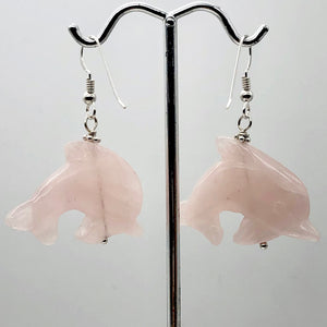 Rose Quartz Sterling Silver Dolphin Drop/Dangle Earrings| 1 3/4" Long | Pink |