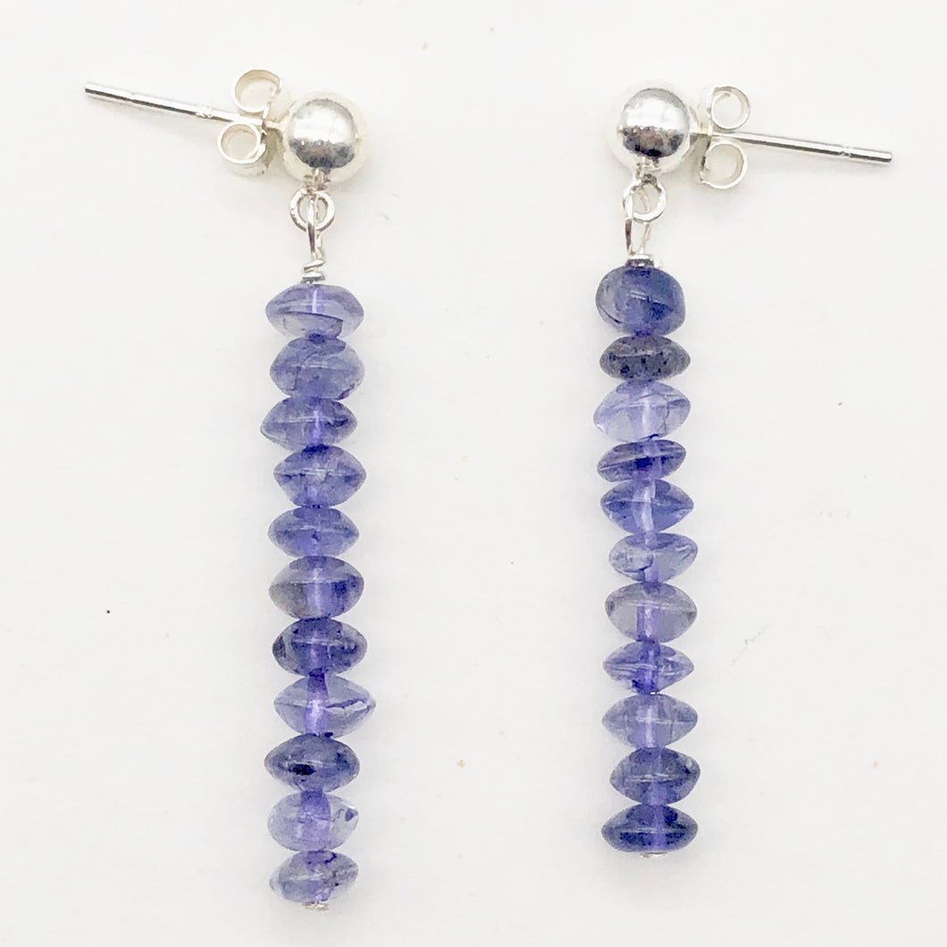 Vibrant Faceted Iolite Dangling Post Earrings | Sterling Silver | 1 3/4