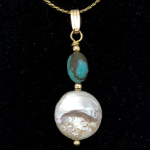 Load image into Gallery viewer, Natural Turquoise &amp; Drop FW Pearl 14Kgf Pendant | 1 3/8&quot; long | - PremiumBead Alternate Image 2
