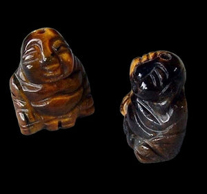 Namaste 2 Hand Carved Tiger's Eye Buddha Beads | 18.5x16x9.5mm | Golden Brown