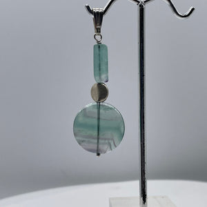 Fluorite Sterling Silver Striped Dangle Pendant | 2" Long | Blue/Purple | 1 |