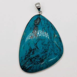 Natural Turquoise 88ct Sterling Silver Pendant | 2 1/2x1 3/4" | Blue/Black | 1 |