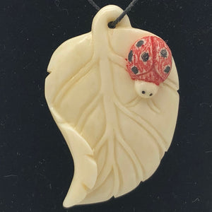 Loving Ladybug on a Leaf Hand Carved Pendant Bead | 44x29x8.5mm | 10870 - PremiumBead Alternate Image 2