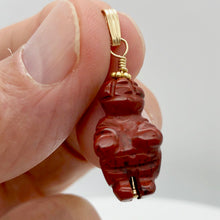 Load image into Gallery viewer, Carved Brecciated Jasper Goddess of Willendorf 14Kgf Pendant|1.38&quot; Long | Red | - PremiumBead Alternate Image 2
