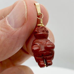 Carved Brecciated Jasper Goddess of Willendorf 14Kgf Pendant|1.38" Long | Red | - PremiumBead Alternate Image 2