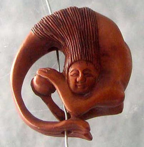 Hand Carved Boxwood Mermaid in A Circle Ojime/Netsuke Bead - PremiumBead Primary Image 1