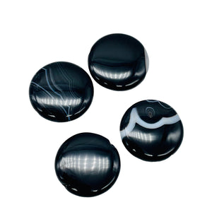 4 Beads of Black & White Sardonyx 25x6mm Coin Beads 10486