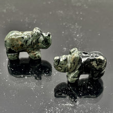 Load image into Gallery viewer, 2 Green Black Rhino Carved Rhinoceros Kambaba Jasper Beads | 20x13x8mm | Green Black
