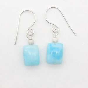 Hemimorphite, Flat Rectangle Bead Drop/Dangle Earrings | 1 1/4" Long | Blue |