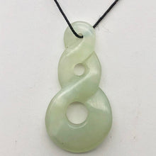 Load image into Gallery viewer, Carved Natural Serpentine Infinity Pendant with Simple Black Cord 10821F | 45x23x6mm | Light Green - PremiumBead Primary Image 1
