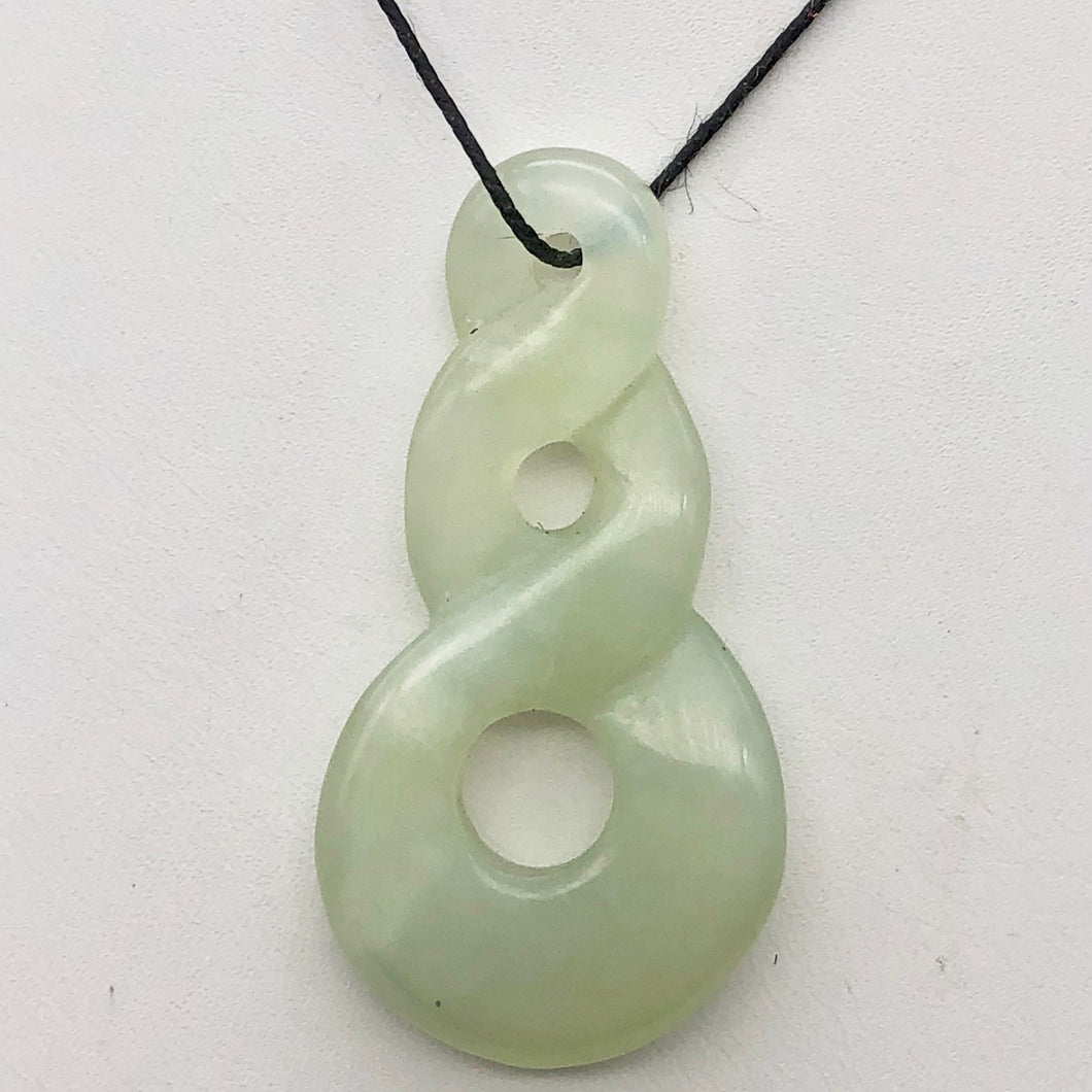 Carved Natural Serpentine Infinity Pendant with Simple Black Cord 10821F | 45x23x6mm | Light Green - PremiumBead Primary Image 1