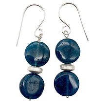 Load image into Gallery viewer, Dazzle Blue Apatite 10mm Coin Sterling Silver Earrings | 1 1/2 Inch Drop |
