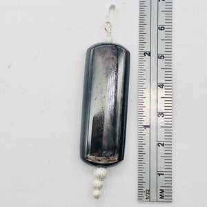 Hypersthene, Flat Rounded Rectangle Dangle Pendant| 2 1/2 ' Long | Black/Silver|